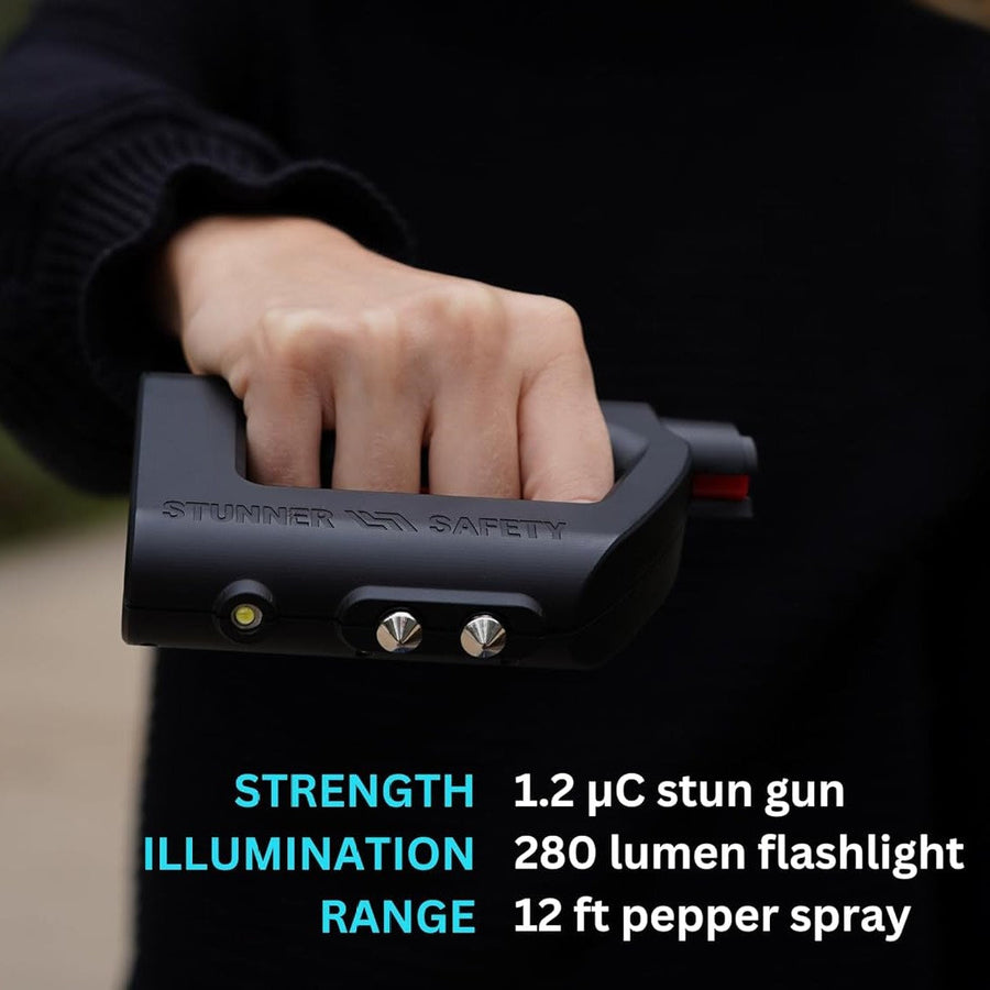 The Stunner 3-in-1 Rechargeable LED Stun Gun Pepper Spray Jogger Combo