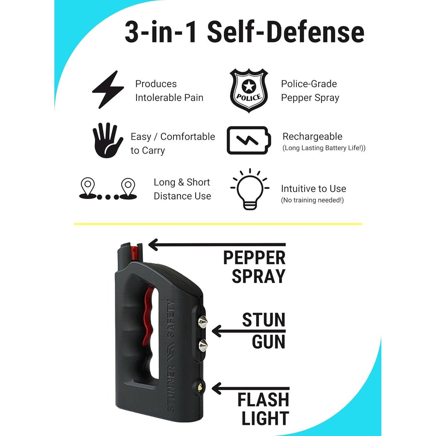 The Stunner 3-in-1 Rechargeable LED Stun Gun Pepper Spray Jogger Combo