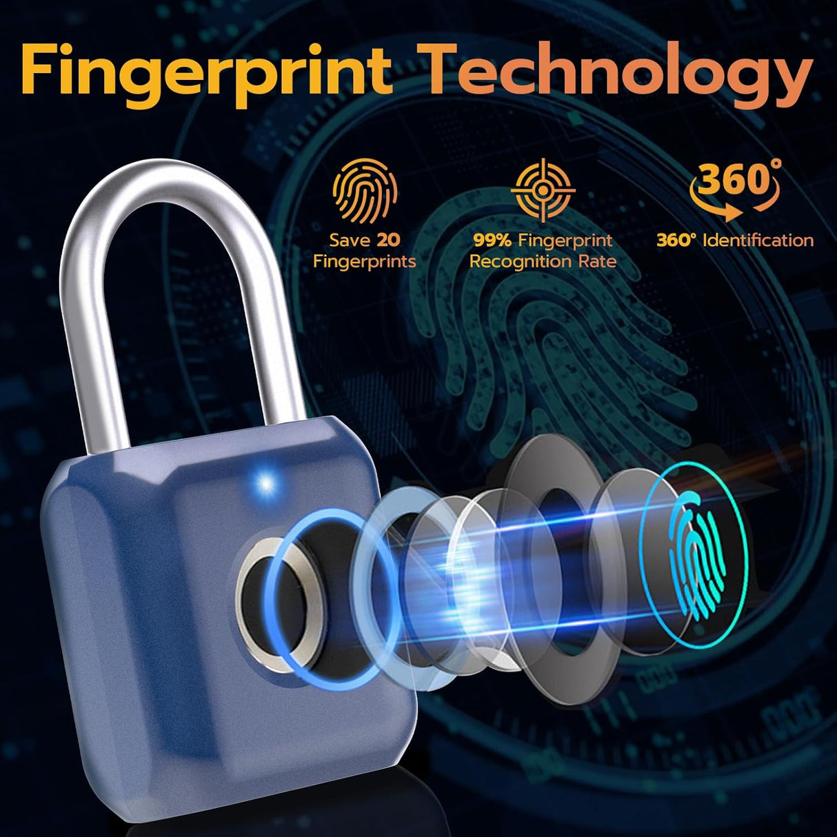 GorillaLock™ Mini Travel Waterproof Keyless Biometric Fingerprint Padlock