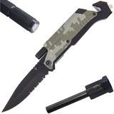 Tiger-USA® 5-in-1 Steel Folding Pocket Knife w/ LED Light & Fire Starter