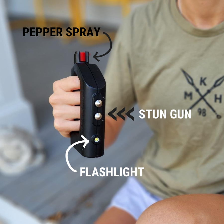 The Stunner 3-in-1 Rechargeable LED Stun Gun Pepper Spray Jogger Combo