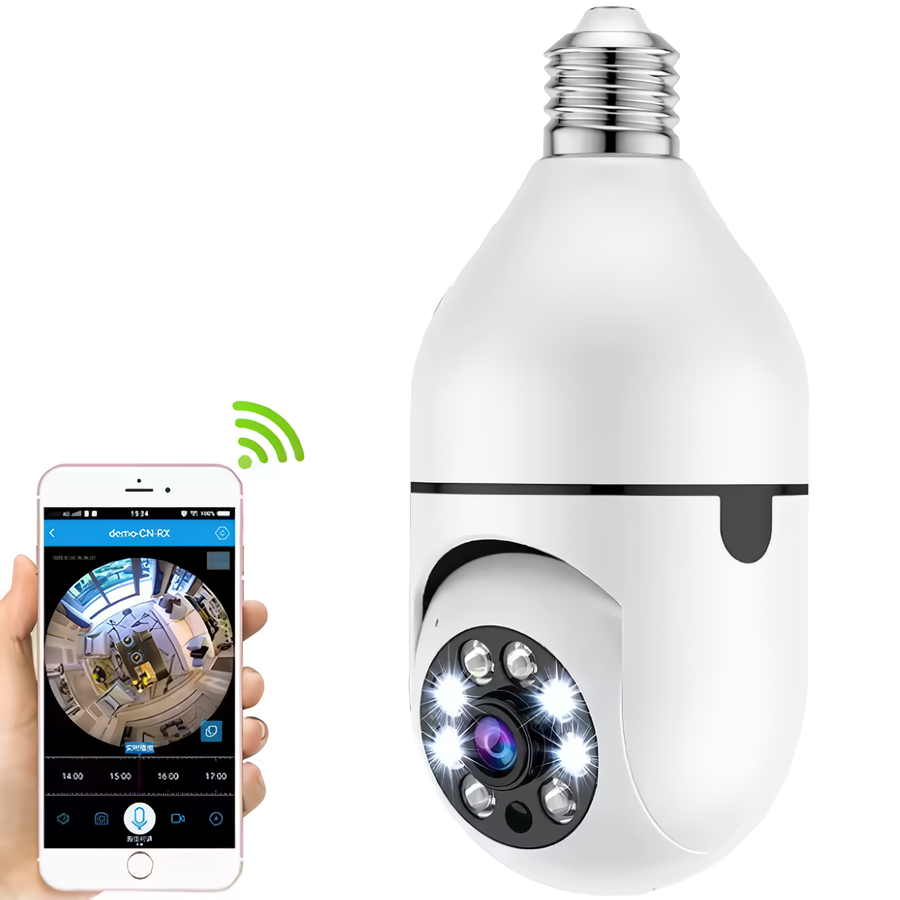 SpyWfi™ Auto Tracking PTZ Night Vision Lightbulb Security Camera 1080p HD WiFi