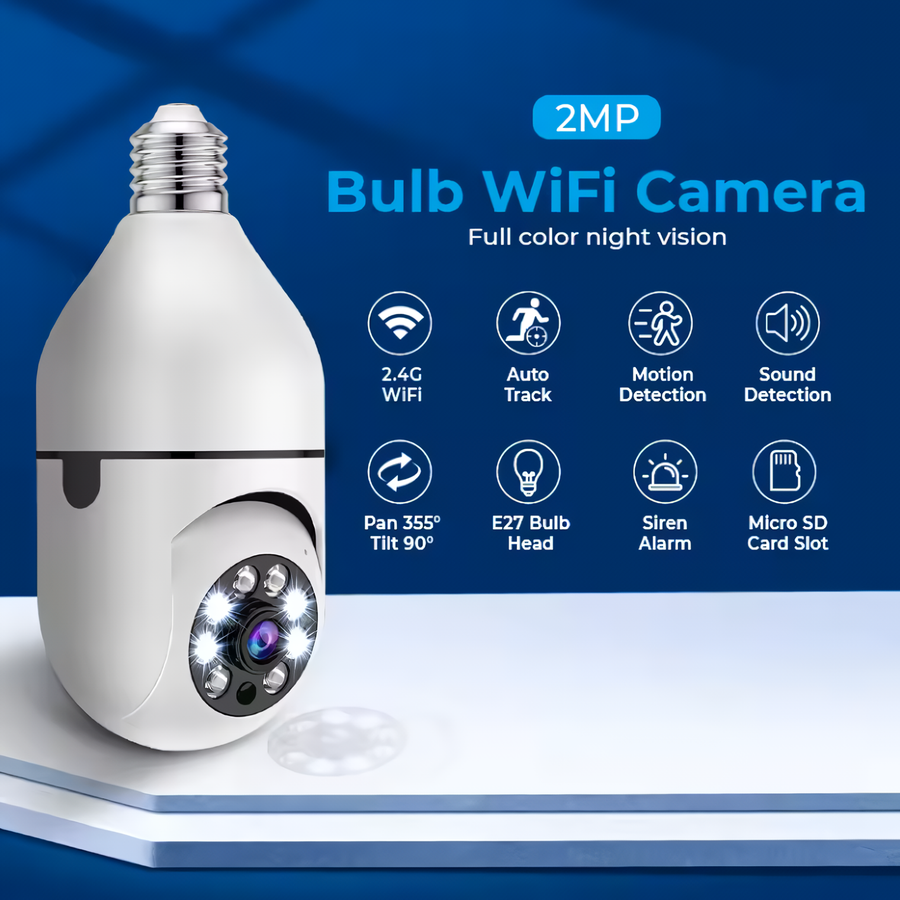 SpyWfi™ Auto Tracking PTZ Night Vision Lightbulb Security Camera 1080p HD WiFi