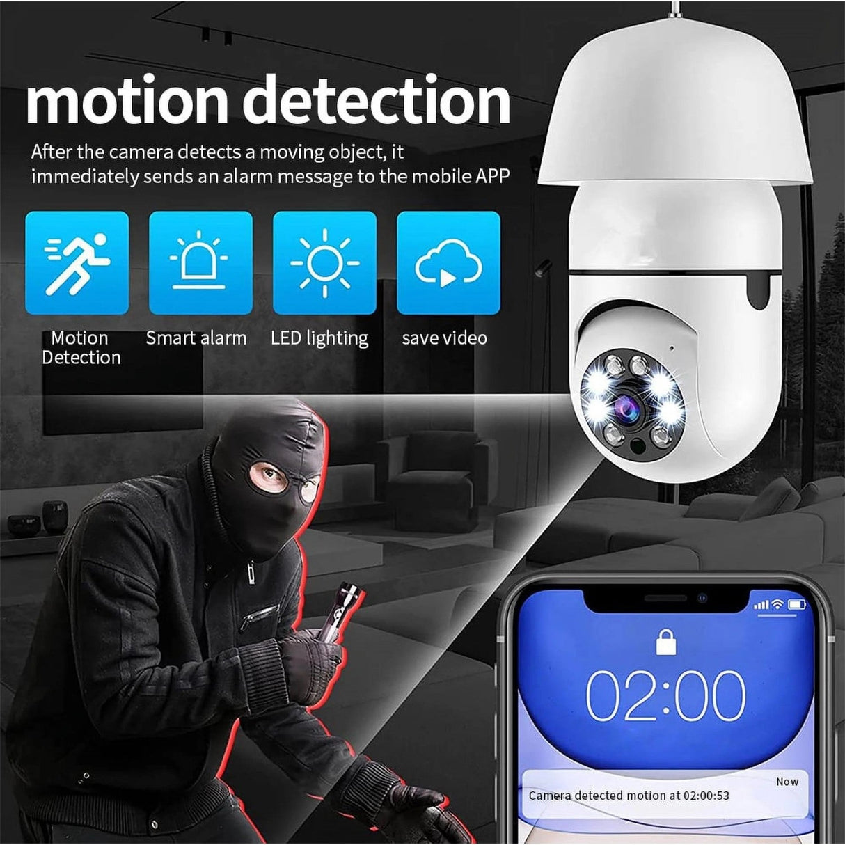 SpyWfi™ Auto Tracking PTZ Night Vision Lightbulb Security Camera 1080p HD WiFi