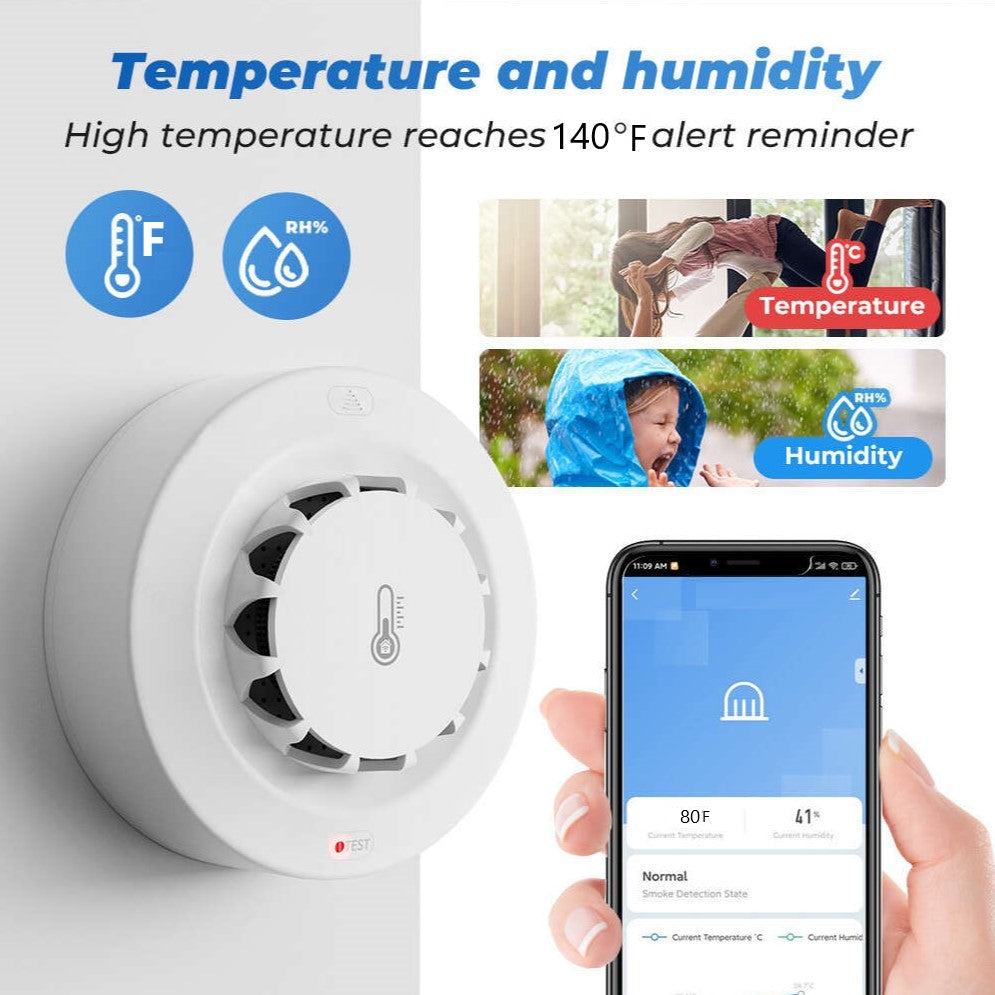 Crow Alert™ Smart WiFi Smoke & Temperature Detector Alarm 80dB